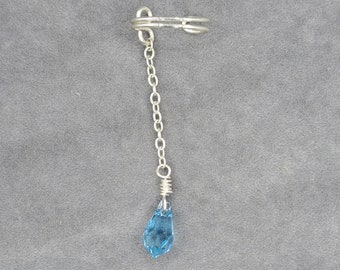Silver and Blue Austrian Crystal Ear Cuff RIGHT ear only
