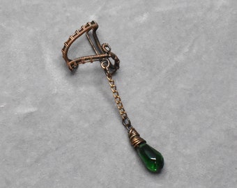 Copper and Green Glass Ear Cuff - LEFT Ear Only