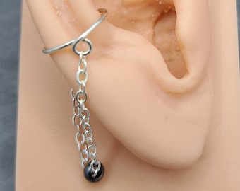 Simple Chain Ear Cuff with Gun Metal Bead - RIGHT ear only