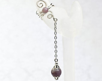 Silver and Lepidolite Ear Cuff - RIGHT ear only