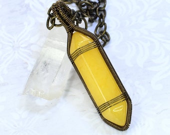 Yellow Quartz Crystal Point Necklace