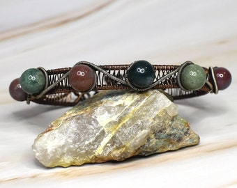 Pulsera de cobre, plata de ley y jaspe