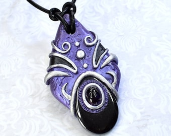 Hematite, Amethyst and Polymer Clay Necklace