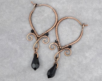 Pendientes de cobre y cristal negro