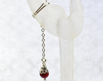 Silver and Red Riverstone Ear Cuff - RIGHT ear only