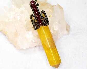 Wire Wrapped Yellow Resin Crystal Point Necklace