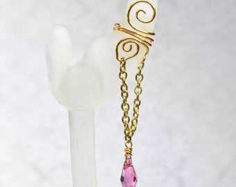 Gold Ear Cuff with Pink Crystal Charm - LEFT Ear Only