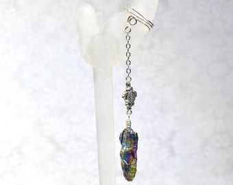 Rainbow Quartz Crystal Point Ear Cuff - LEFT Ear Only