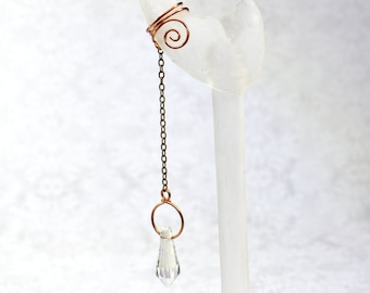 Copper and Crystal Prism Chain Ear Cuff RIGHT ear only