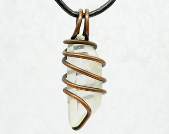 Copper Wire Wrapped Quartz Crystal Point Pendant Necklace