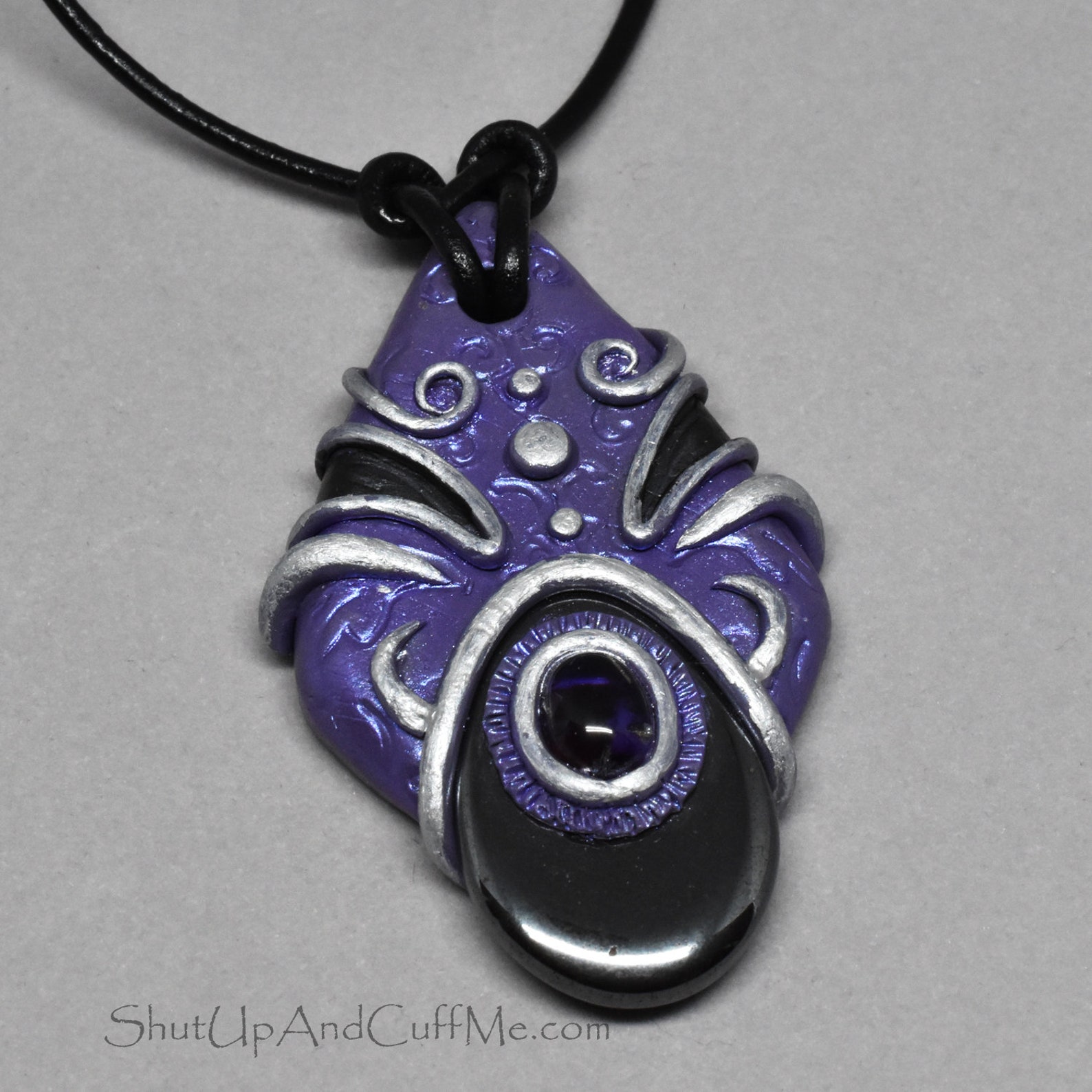 Hematite Amethyst and Polymer Clay Necklace Etsy