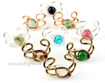 Wire Wrap Ear Cuff with Single Bead - You Pick the Bead and The Wire Color