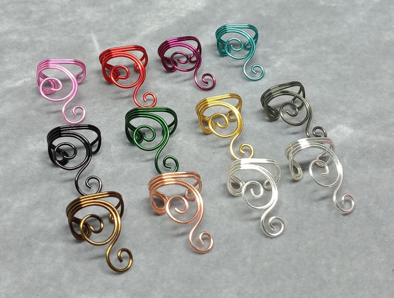Ear Cuff Double Spiral Custom Color Gold, Silver, Copper, Brass, Red, Magenta, Purple or Green image 2