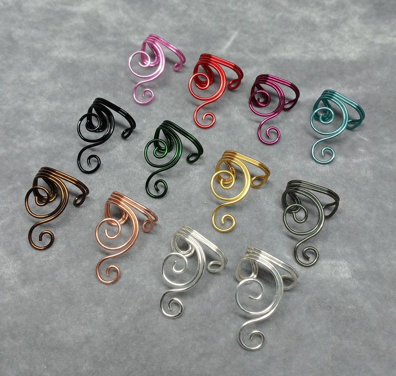 Ear Cuff Double Spiral Custom Color Gold, Silver, Copper, Brass, Red, Magenta, Purple or Green image 1