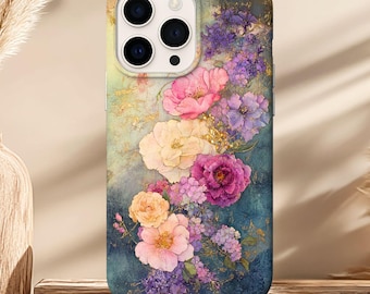 Romantic Watercolor Floral IPhone Case,Flowers Phone Cover Gift For Her,Samsung Galaxy Phone Case,Pixel 9 case,IPhone 16 Pro Max,Samsung S25