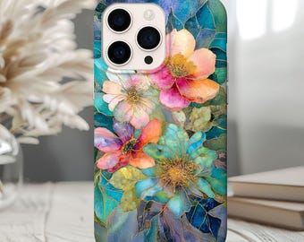 Stained Glass Floral Phone Case ,Flowers Phone Cover,IPhone Case Gift,Samsung Galaxy Phone Case,Pixel 9 case,IPhone 16 Pro Max,Samsung S25