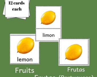 Montessori-Inspired 3-Part Cards – Fruits | Trilingual (English, Spanish, Portuguese)