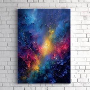 Sound of the Stars - Vibrant Abstract Galaxy Framed Wall Art, Colorful Modern Cosmic Painting with Texture, Bold Living Room / Office Décor