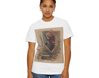 Dark Academia Grim Reaper Book T-Shirt - Mysterious Gothic Vintage Art Tee