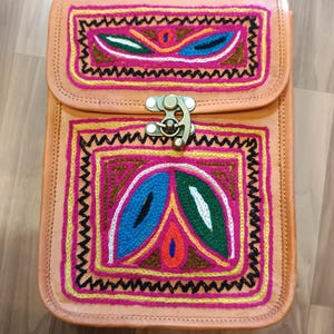Small - Vintage Leather Rucksack - Boho Bag - Embroidered Satchel - Hippie Christmas Gift Bohemian school Bag - Leather Satchel - Travel bag