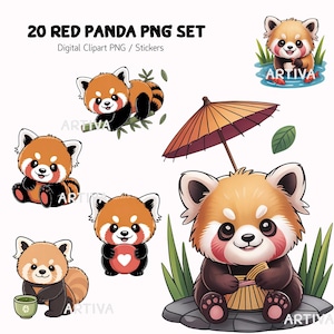 Adorable Red Panda PNG Clipart | Kawaii Planner Stickers (Digital Download, 300 DPI)