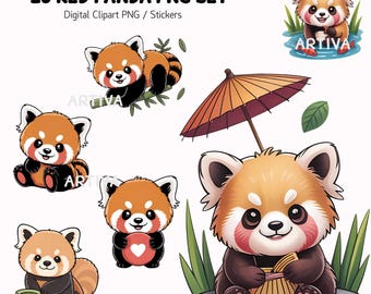 Adorable Red Panda PNG Clipart | Kawaii Planner Stickers (Digital Download, 300 DPI)