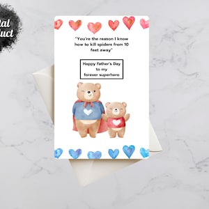 Cartão engraçado para o Dia dos Pais da filha - Pai super-herói para impressão digital - Retrato 5x7 em PDF para download instantâneo - Presente para pai de menina