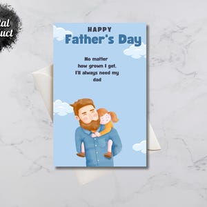 Carte de fête des pères sincère de sa fille, message numérique affectueux affectueux 5 x 7 imprimable et aimable pour papa, cadeau de téléchargement immédiat