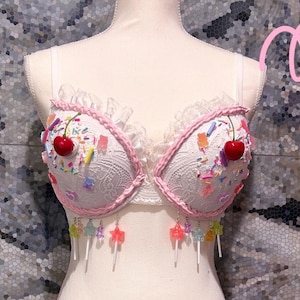 Handmade Candy Bra: Cherry, Sprinkles, Gummy Charms – Whimsical Festival Wear