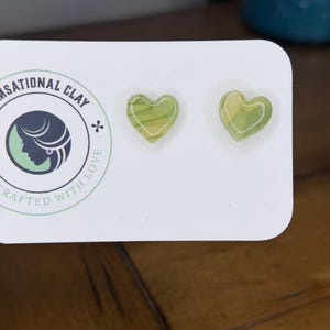 Lime zest heart studs! Delicate greens and translucent heart studs, gold tone findings | polymer clay earrings