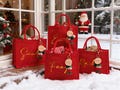 Personalized Red Burlap Gift Bag with Charm Xmas Party Bag Christmas Sacks