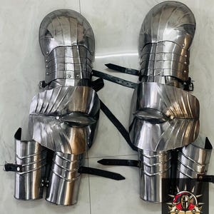Medieval Gothic LARP SCA Gothic Shoulder Pauldrons & Bracers Armor With Elbow | Medieval Knight Steel Wearable Battle Warrior Shoulder Armor