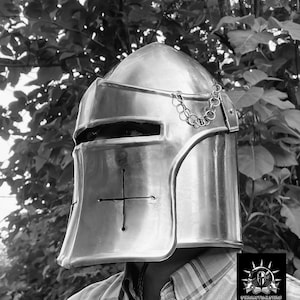 Barbuta Helmet ~ Medieval Knight Armor Helmet ~ LARP Cosplay Halloween Costume ~ Barbuta Visored Warrior Helmet | Bascinet Halloween Helmet