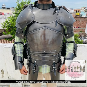 Medieval Knight Full Plate Armor Suit | Battle Ready Armor for LARP, Dark Steel Knight Full Body Armor | Dreki Warrior Medieval Cuirass