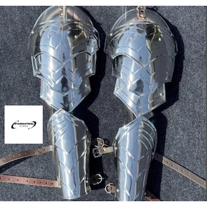 Medieval Knight Steel Pauldrons Armour Shoulder Larp Wearable Battle Warrior Shoulder Armor with Arm Bracers Handmade Halloween Costume