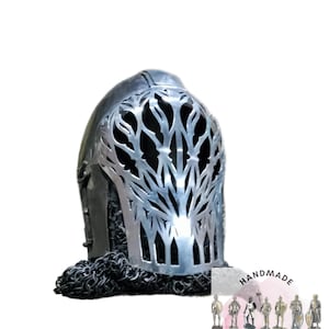 Medieval Bascinet Combat Helmet with Klappvisor and Chainmail | Knight 14th Century Aventail Medieval Visored Bevor Helmet with Face Guard