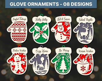 Christmas Mitten Gloves Ornament Bundle Svg, Layered Ornaments, For Glowforge, 08 Laser Cut Files