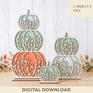 Floral Stacked Pumpkin Bundle SVG, Standing Pumpkins Fall Decor, Glowforge, Laser Cut File