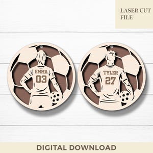 Custom Soccer Ornament Svg, Personalized Player Name Number, Male Female Sports Jersey Ornament, Glowforge, Laser Cut Files
