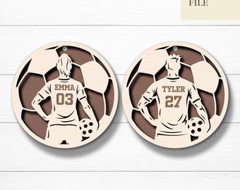 Custom Soccer Ornament Svg, Personalized Player Name Number, Male Female Sports Jersey Ornament, Glowforge, Laser Cut Files