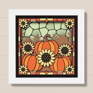 3D Pumpkin Stained Glass Shadow Box Svg, Sunflower Shadow Box, Fall Papercut, Autumn Leaves, Floral Layered Svg, for Cricut and Silhouette
