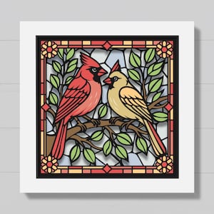 Kardinal Glasmalerei Schatten Box SVG, Geschichtete Vogel Light Box SVG, Kardinal auf Baum, Frühlingsprojekt, Papierschnitt SVG für Silhouette & Cricut