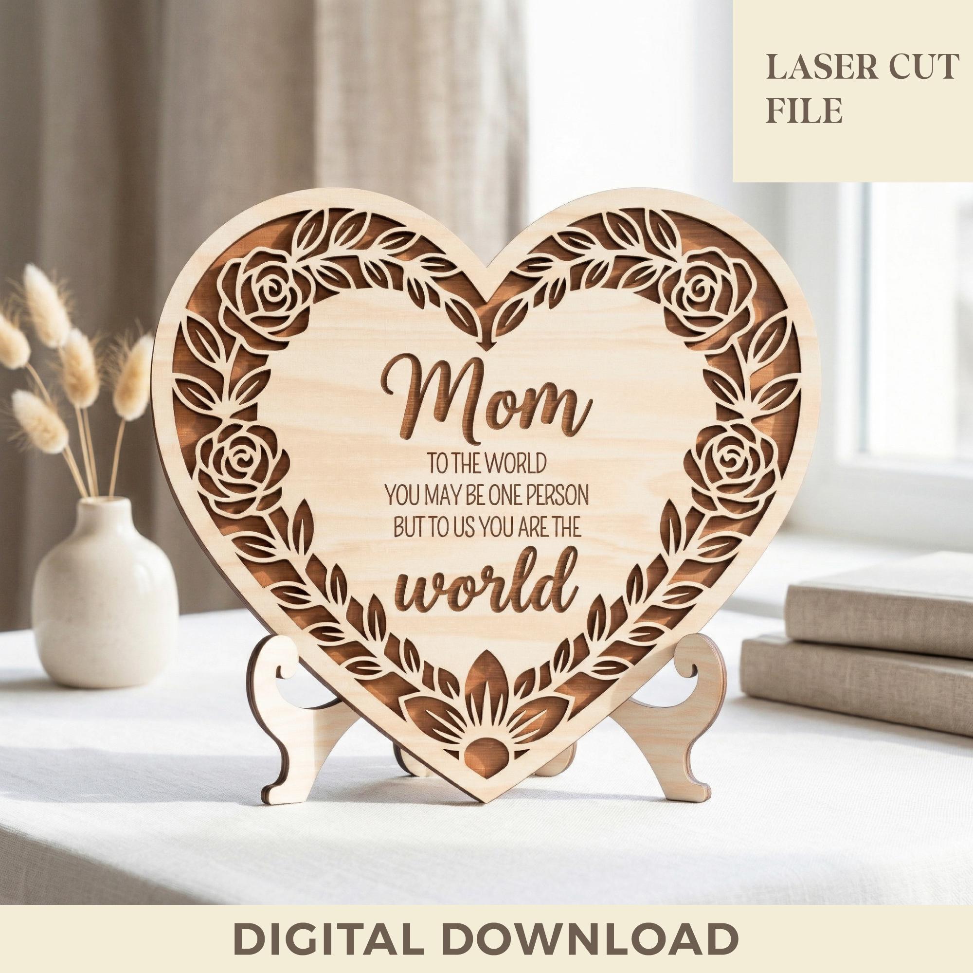 Mom Heart Sign Svg, Floral Wood Plaque Svg, Mother's Day Gift ...