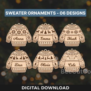 Jultröja Ornament Bundle Svg, Ful Tröja, Personligt Namn, För Glowforge, 06 Laserskurna Filer