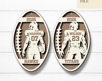 Custom Football Ornament Svg, Personalized Player Name Number Team, Sports Jersey Ornament, Christmas Gift, Glowforge, Laser Cut File