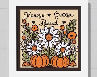 3D Pumpkin Flower SVG, Fall Floral Shadow Box, Layered Paper Cut, Autumn Leaves SVG, Thankful, Grateful, Cricut Silhouette Fall Decor