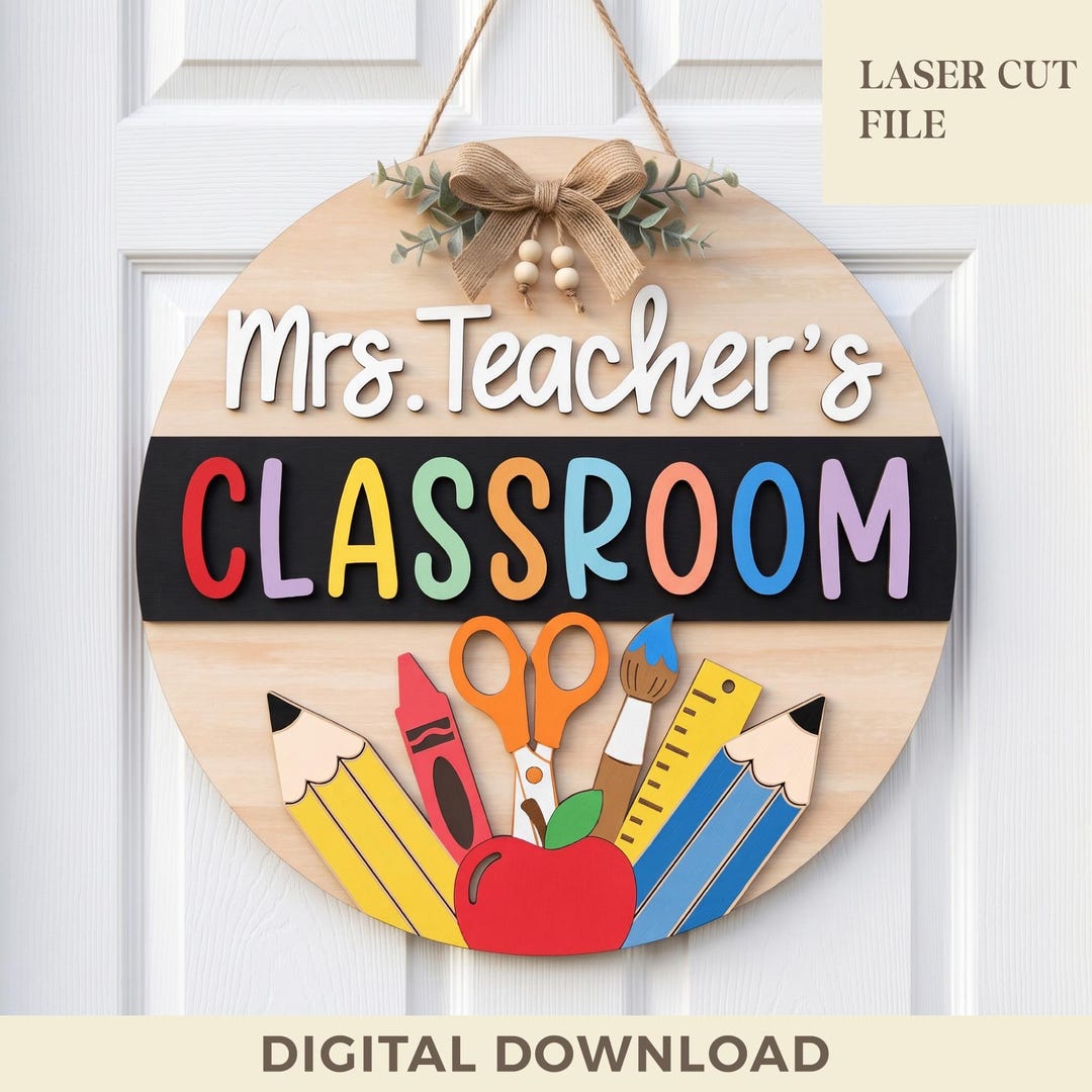 Personalized Teacher Name Classroom Door Sign Svg, Pencil Door Hanger ...
