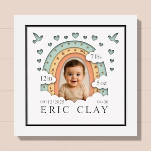 Scatola con statistiche del bambino in formato 3D in formato SVG per bambini, nome di nascita personalizzato in formato SVG, cornice per foto di bambini in formato SVG, regalo personalizzato per neonati, file di taglio Silhouette per Cricut