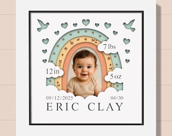 3D Baby Stats Shadow Box Svg, Custom Name Birth SVG, Baby Picture Frame Svg, Personalized Newborn Gift, Cricut Silhouette Cut File
