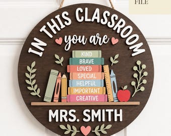 Personalized Teacher Door Sign Svg, In this Classroom Door Hanger, Glowforge, Laser Cut File